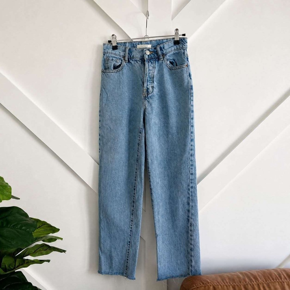 PacSun High Rise Straight Jeans Women 24 Light Wash Blue Raw Hem Button Fly